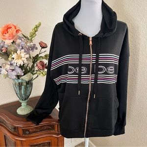 bebe Stripe Logo Zip Up Hoodie